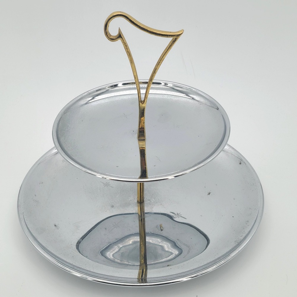 Vtg Kromex Mode Tiered Tidbit Food Tray Serving 2 Tiers Chrome 11" MCM Atomic
